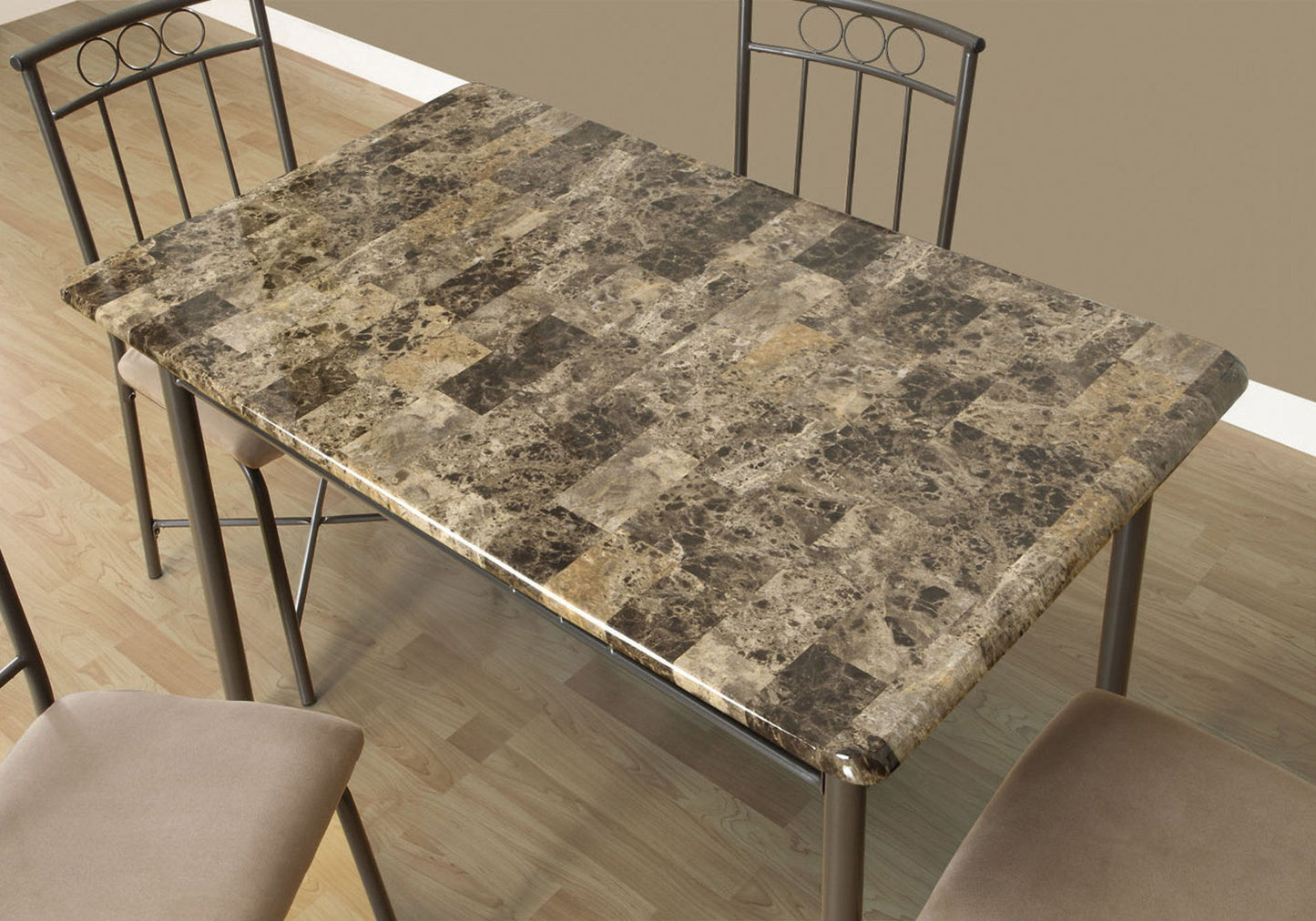 Dining Table Set Small Rectangular Marble Look 5 Pieces Set - Espresso