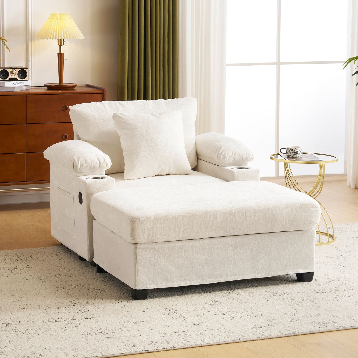 Fabric Sofa Bed With Cupholders And USB Charging Ports Chair For Living Room