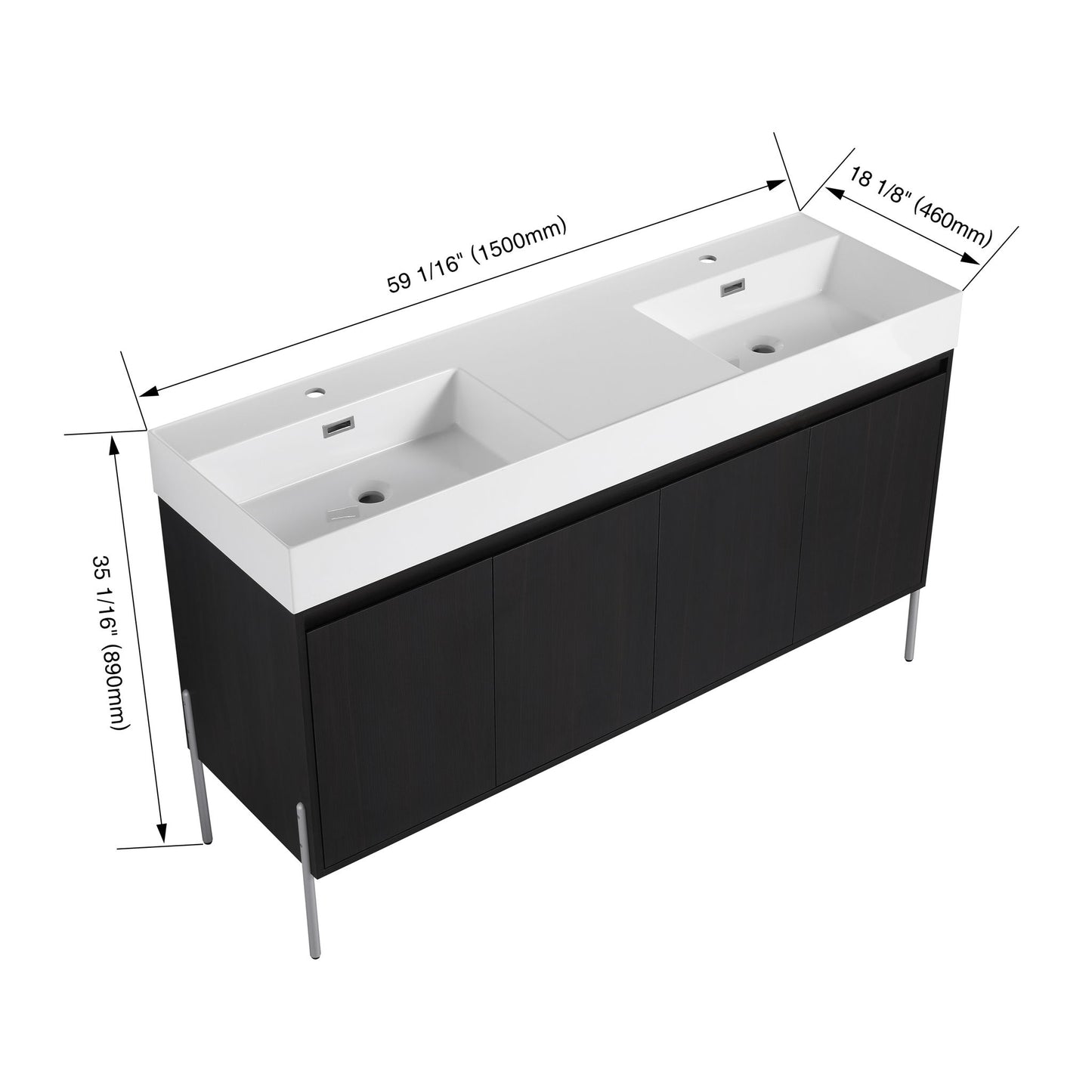Freestanding Bathroom Vanity With Resin Sink And Storage Cabinet