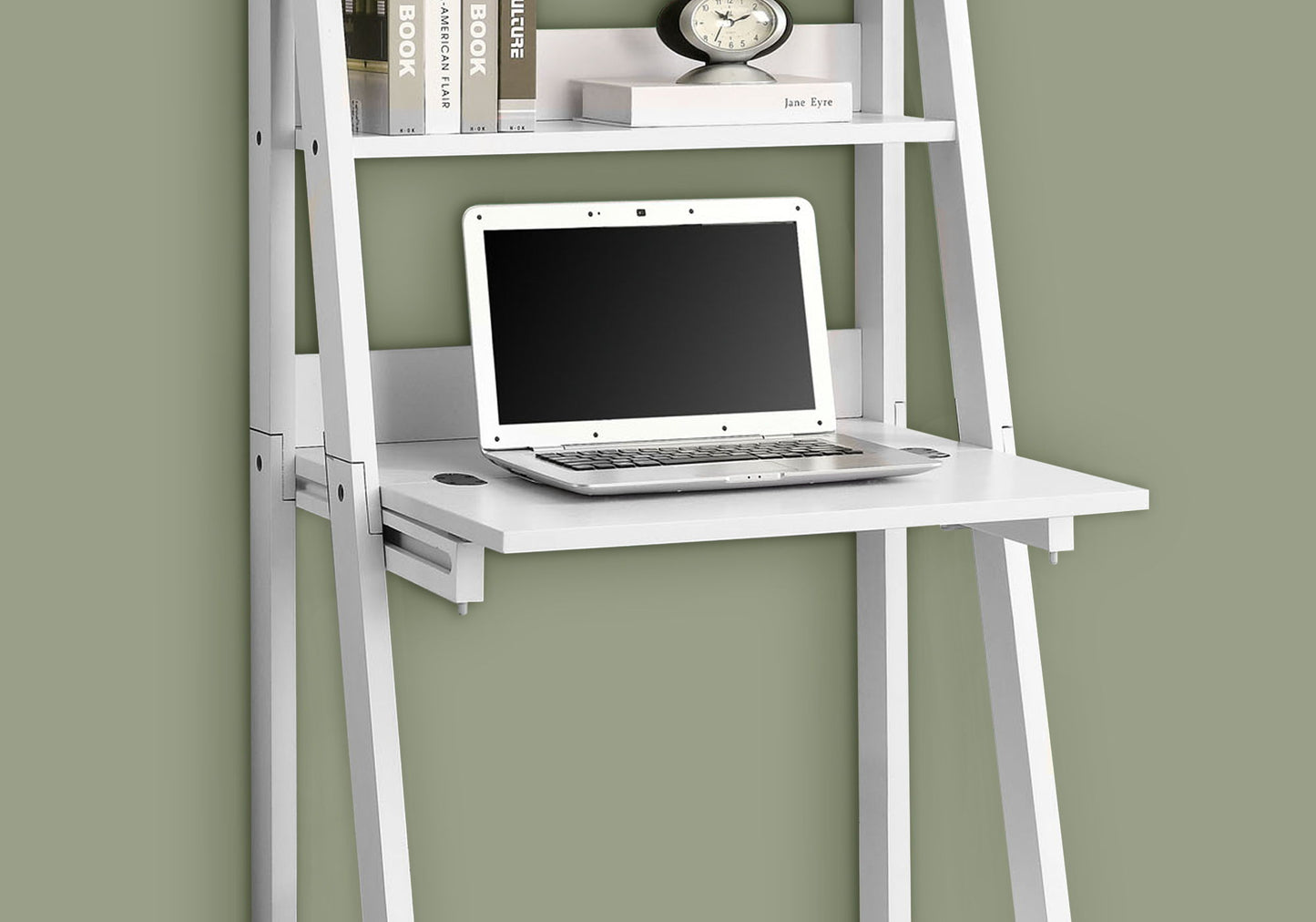 Computer Desk Leaning With Storage Shelves For Home Office - White