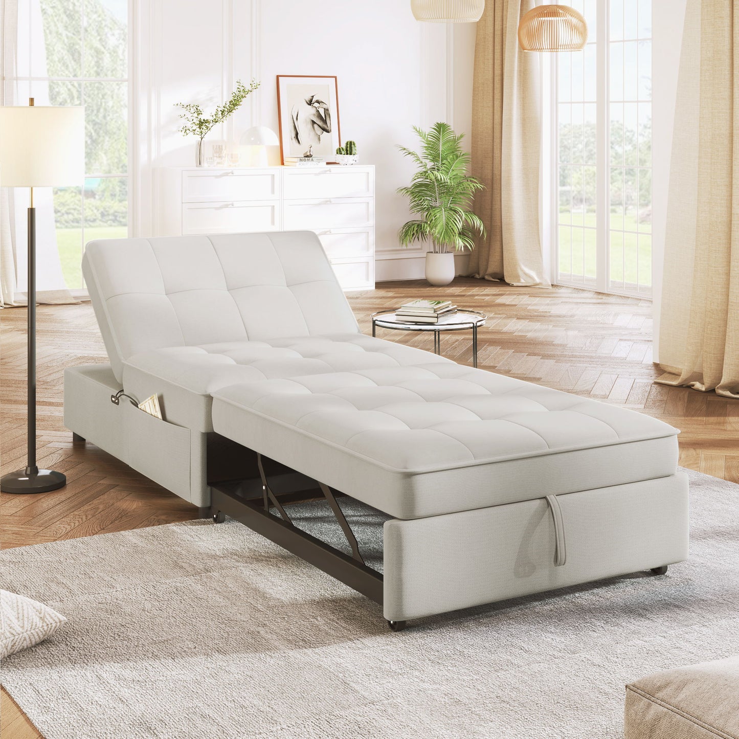 4 In 1 Sofa Bed, Multi Function Folding Ottoman Bed With Storage Pocket And USB Port For Small Room Apartment