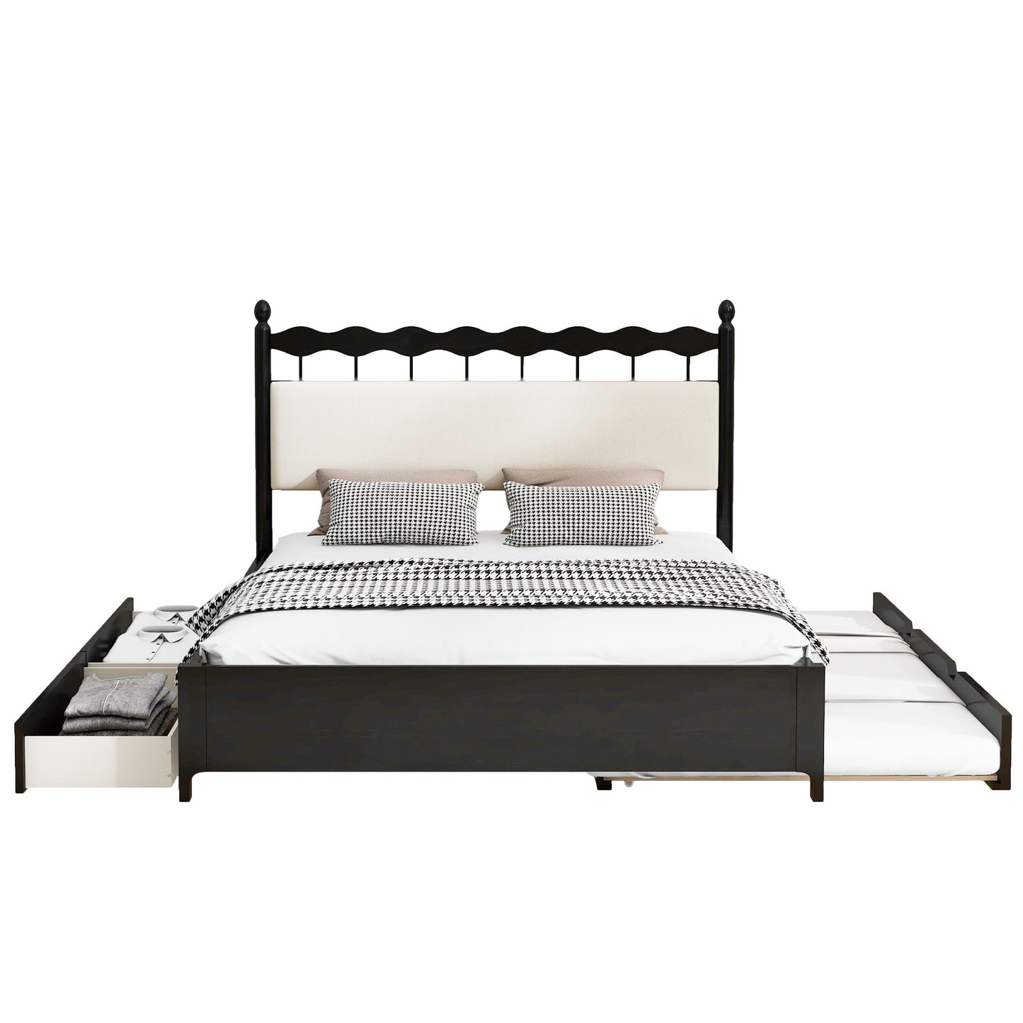 Storage Platform Bed With 2 Big Drawers & Trundle