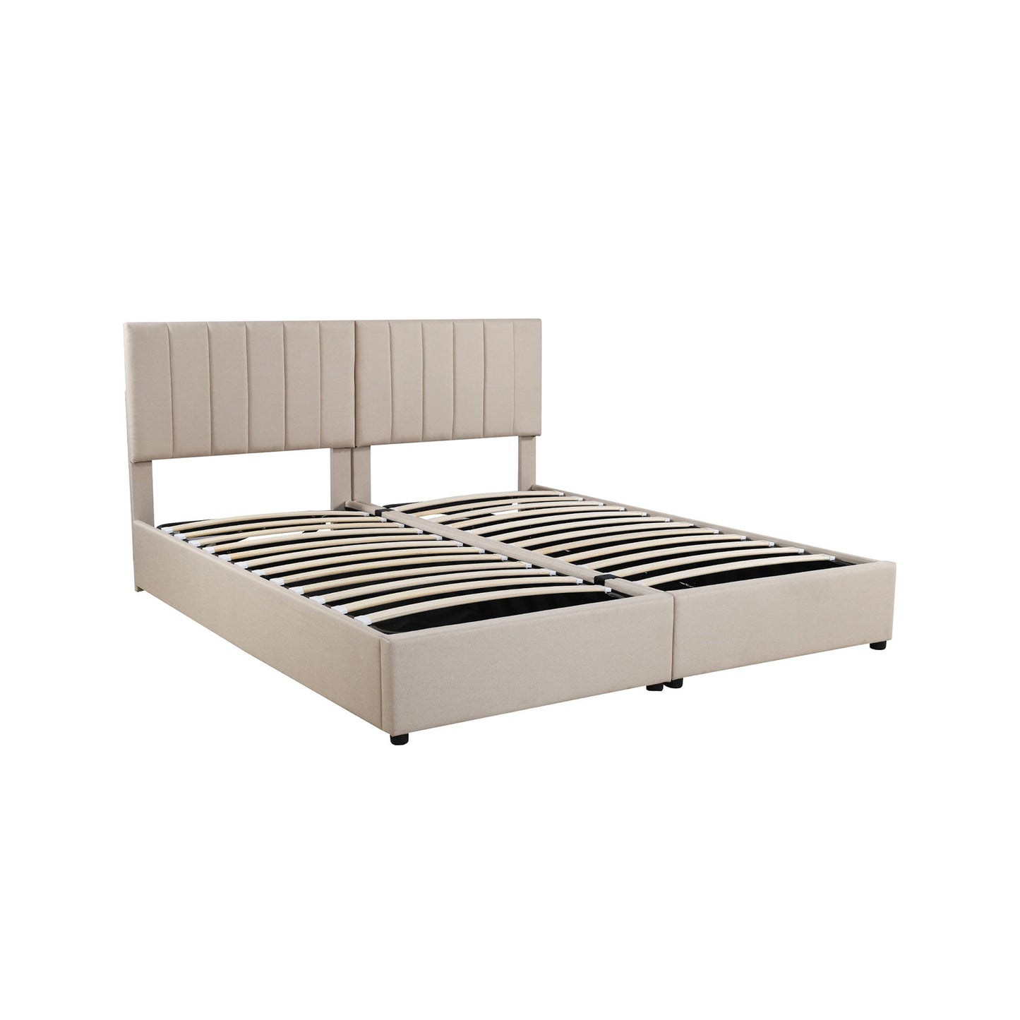 King Size Upholstered Platform Bed With A Hydraulic Storage System - Beige