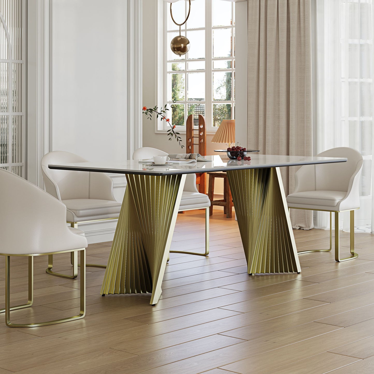 Modern Rectangular Kitchen Table With Steel Feet For 4 8 People - White