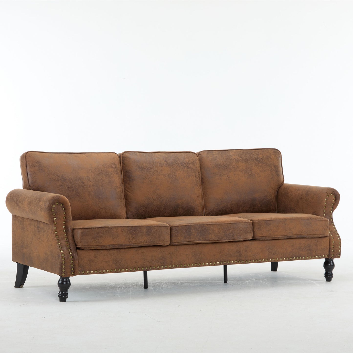 Rolled Arm Sofa With Nailhead Trim With Wooden Legs