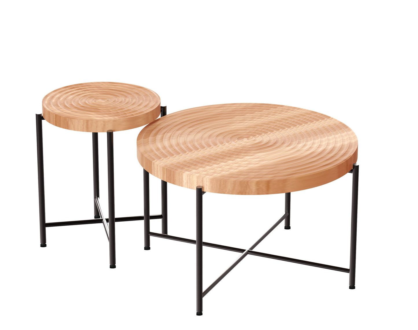 Coffee And End Table Set Waterproof Cover, Distressed Cylindrical Design, Legs Classic Rustic Charm (Set of 2) - Natural Wood / Brown
