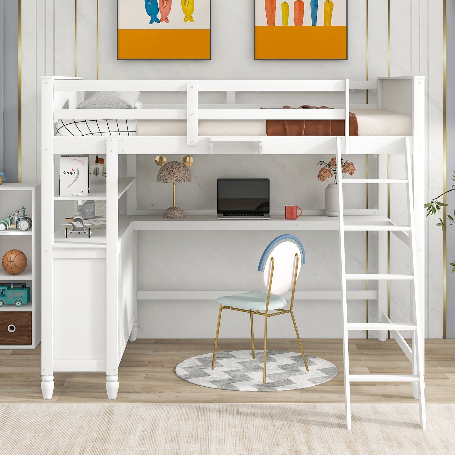 Loft Bed With Drawers With Desk And Shelves