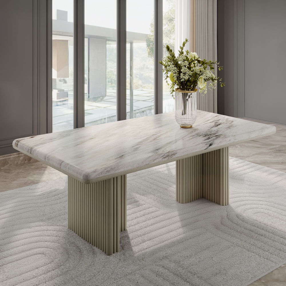 Charity - Dining Table - Natural Marble Top & Gray Oak