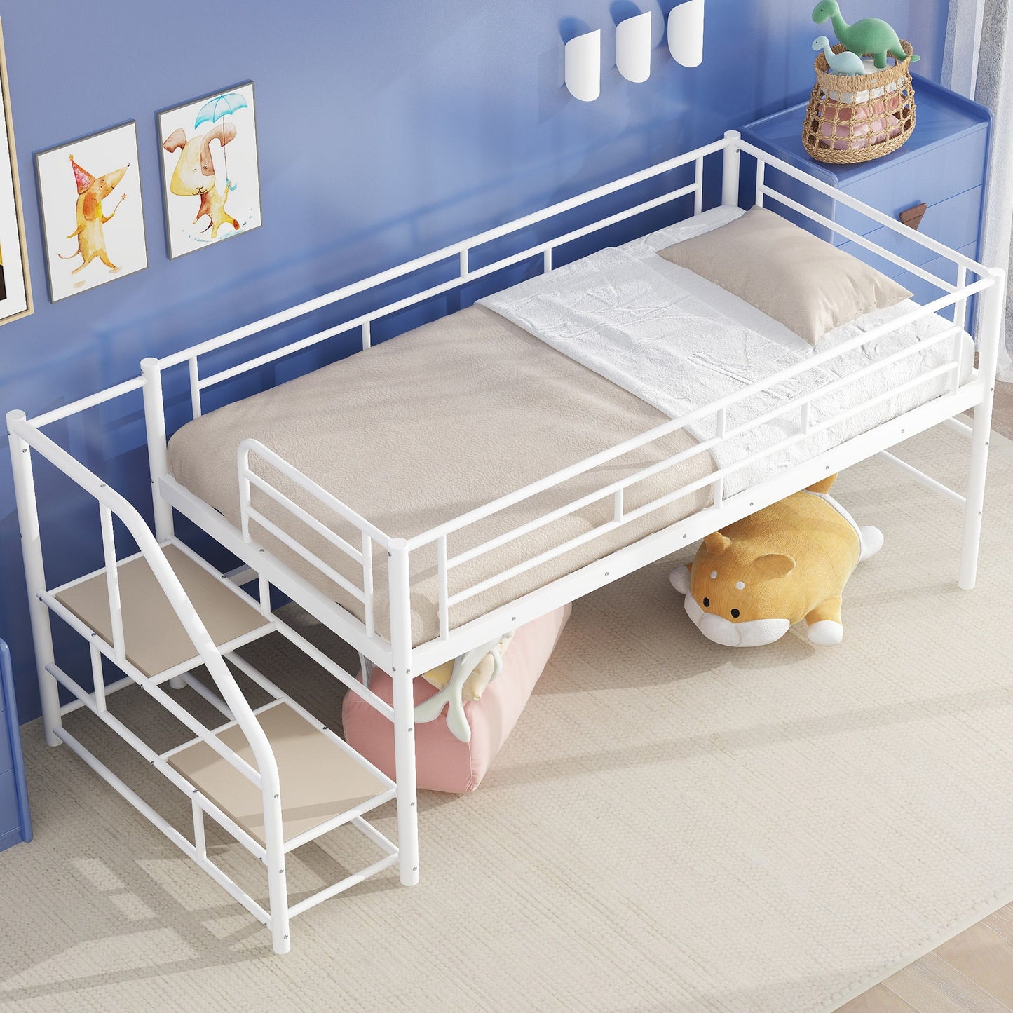 Loft Bed With Storage Stairs And Metal Frame