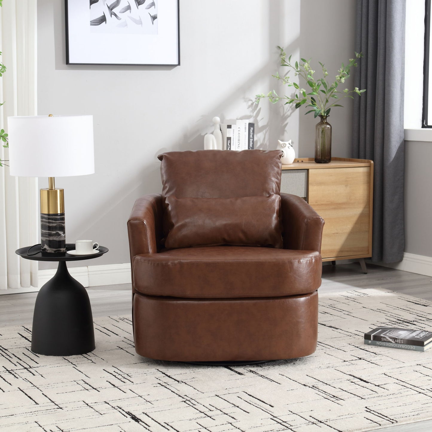 Modern Barrel Comfy Round Accent Sofa Chair, 360 Degree Swivel