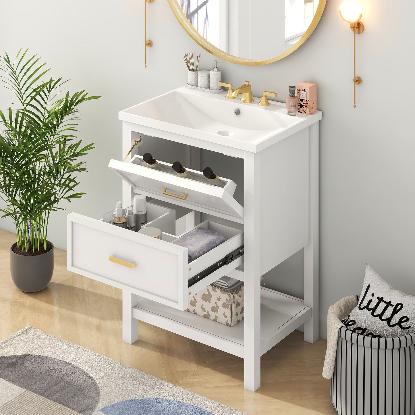 Bathroom Vanity With Top Sink, Modern Bathroom Storage Cabinet With 2 Drawers