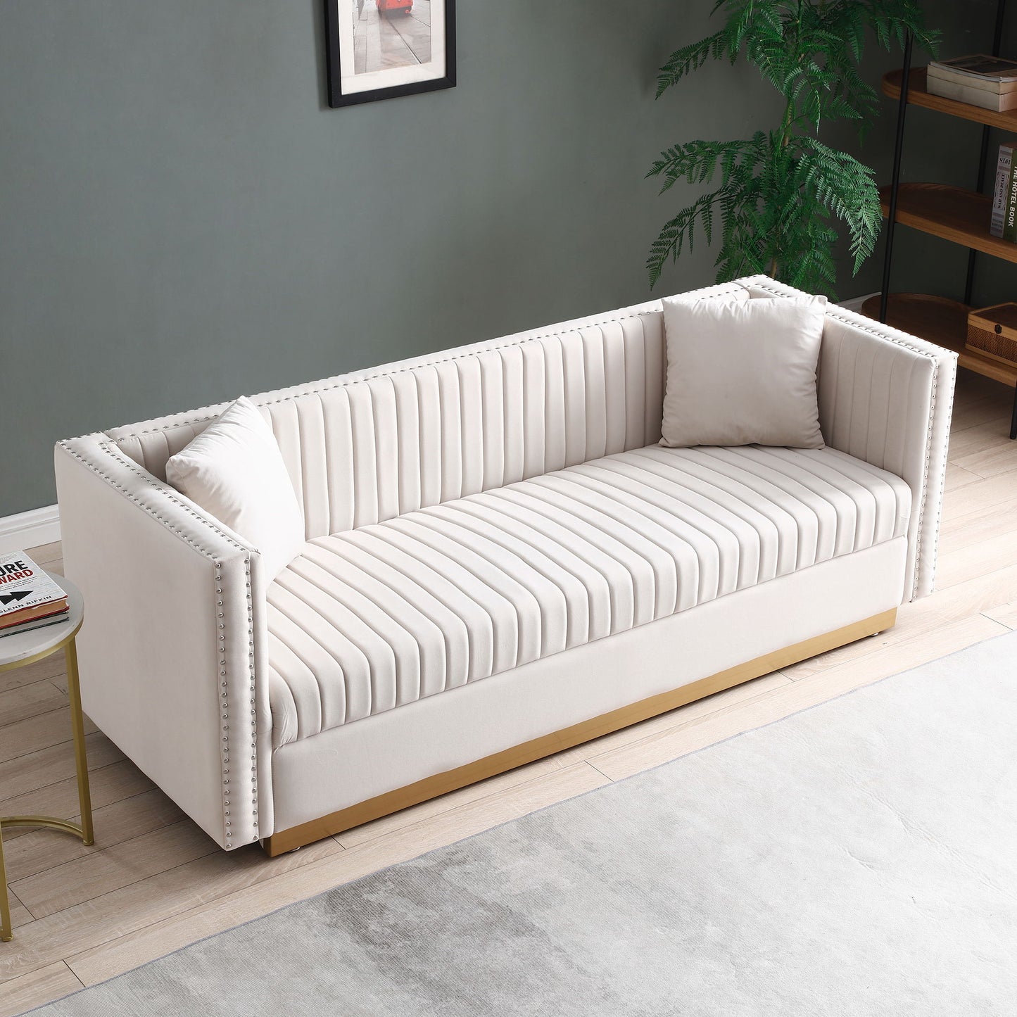 Contemporary Vertical Channel Tufted Sofa Loveseat Upholstered 2 Pieces Set With 4 Pillows
