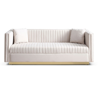 Contemporary Vertical Channel Tufted Sofa Loveseat Upholstered 2 Pieces Set With 4 Pillows