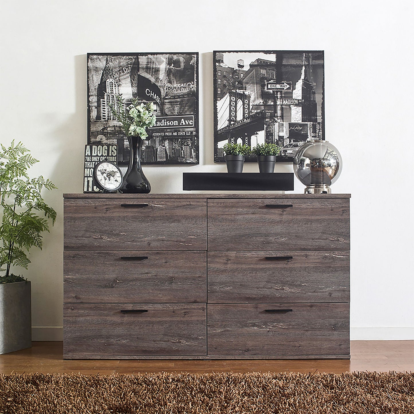 Morgan - Farmhouse 6 Drawer Jumbo Dresser With Construction - Gray