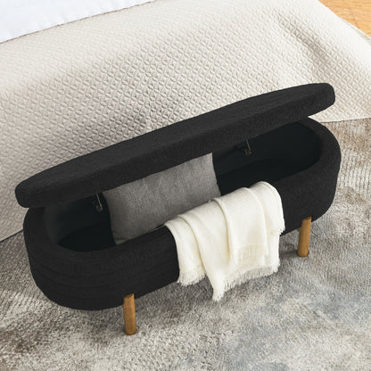 Oval Ottoman Storage Bench With Rubber Wood Legs