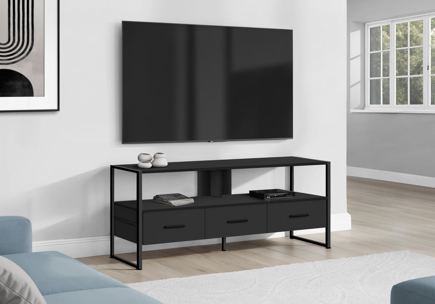 TV Stand, Console, Media Entertainment Center, Storage Drawers, Modern