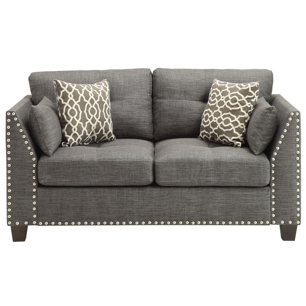Laurissa - Loveseat With 4 Pillows - Light Charcoal Linen
