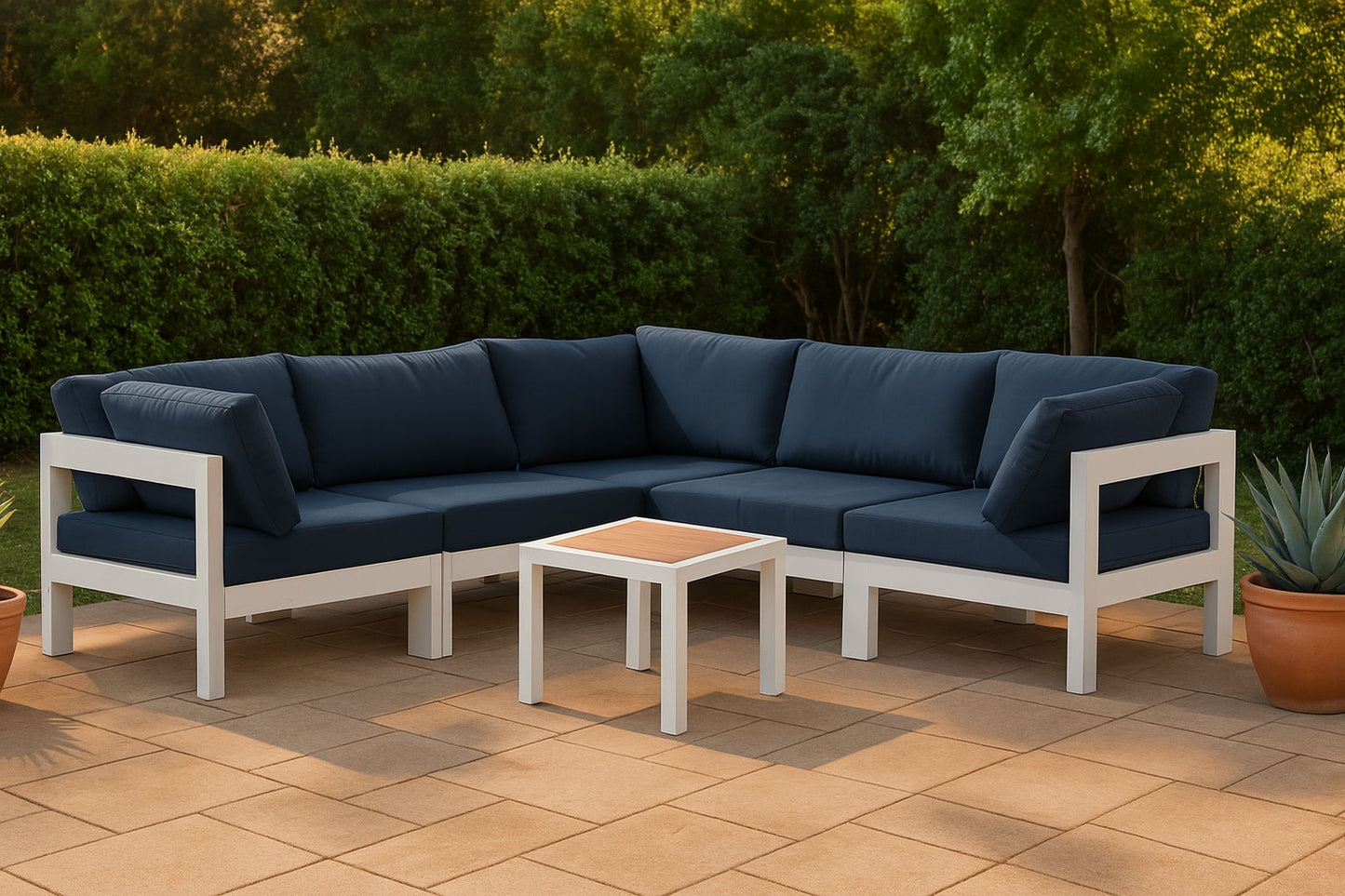 Nizuc - Outdoor Patio 5 Piece Modular Sectional With White Frame
