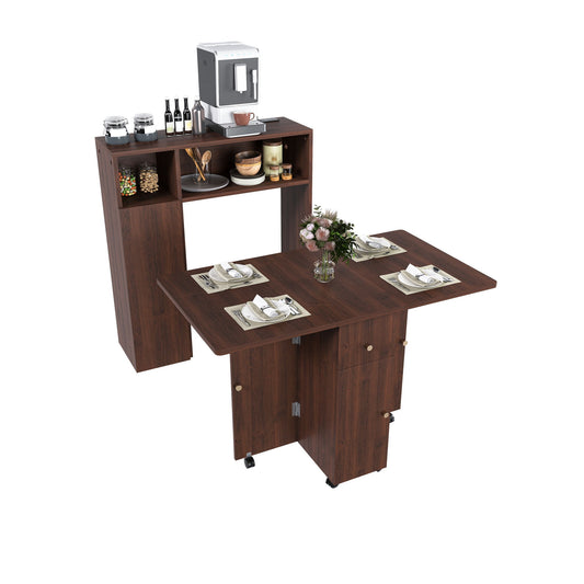 Multifunctional Folding Dining Table With Wall Mounted Sideboard & Storage - Walnut