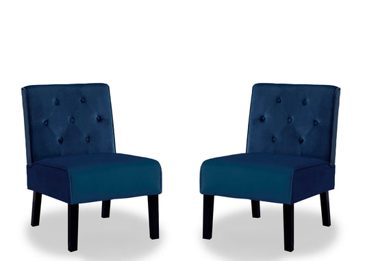 Reese - Living Room Armless Button Tufted Pattern Accent Chair (Set of 2) - Dark Blue