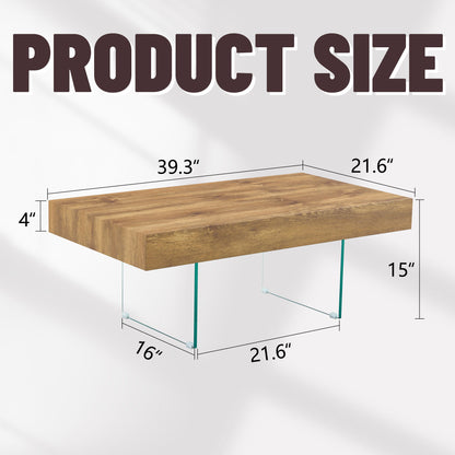 Natural Style Coffee Table With Glass Legs - Wood Grain Texture