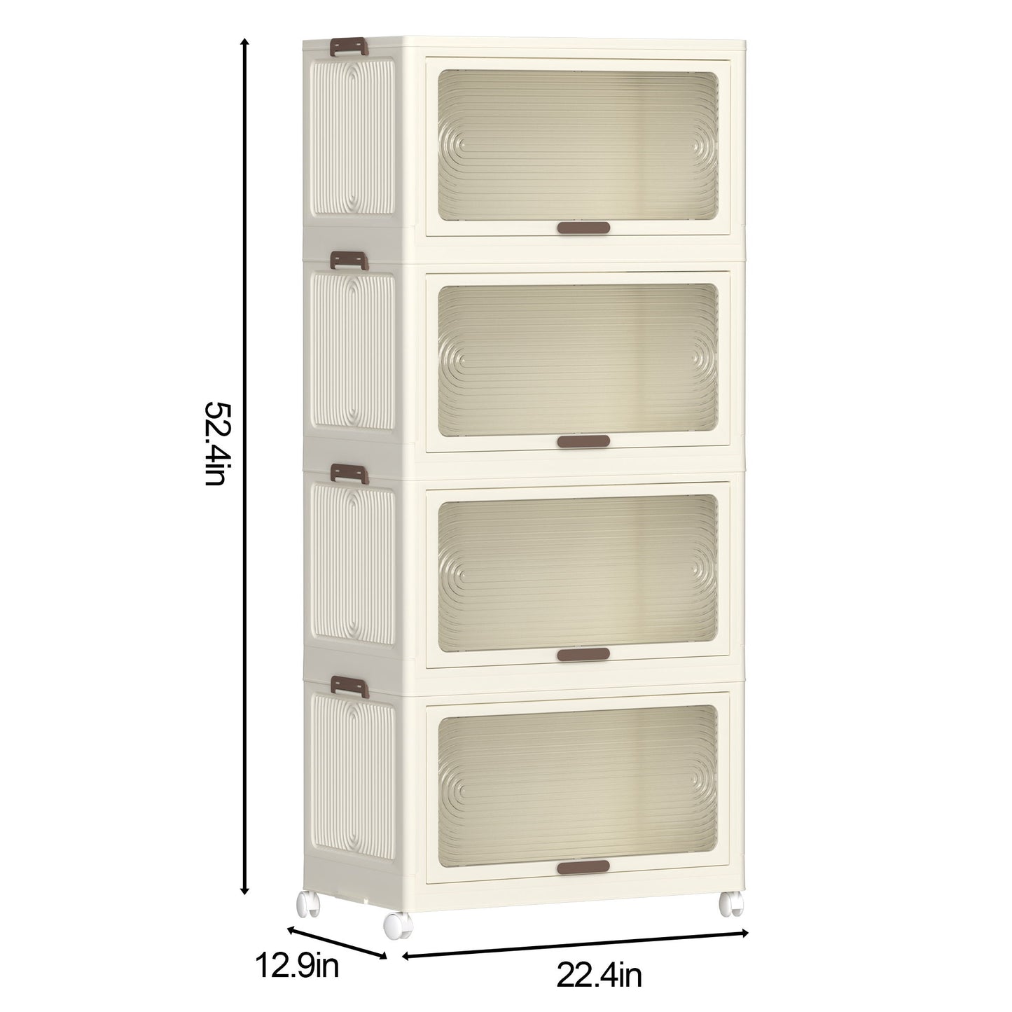 4 Tier Plastic Storage Bins With Lids, 230Qt Capacity, Stackable And Collapsible With Wheels - Cream White