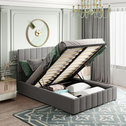 Elegant Upholstered Platform Bed With Hydraulic Storage System