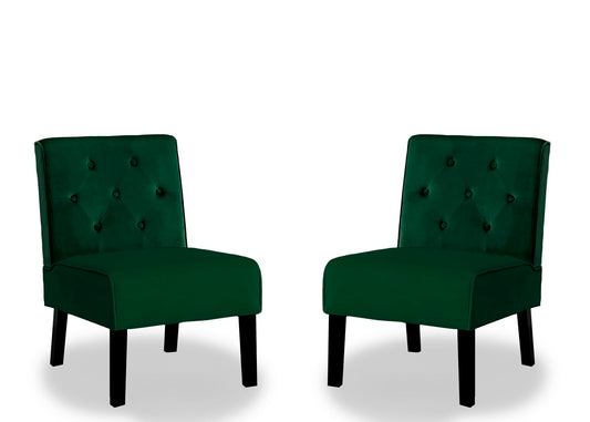 Reese - Living Room Armless Button Tufted Pattern Accent Chair (Set of 2) - Green