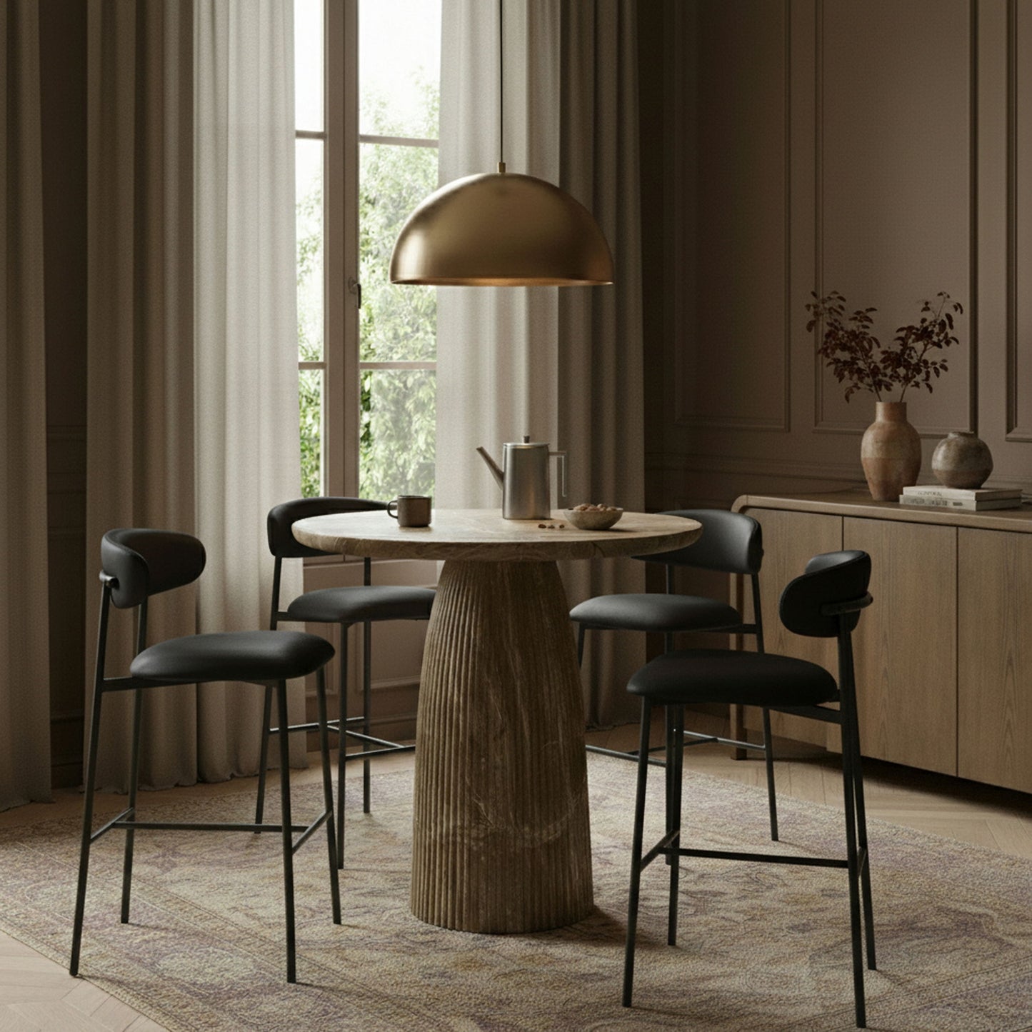 Lupita - Vegan Leather Upholstered Bar Stool With Matte Black Frame (Set of 2)