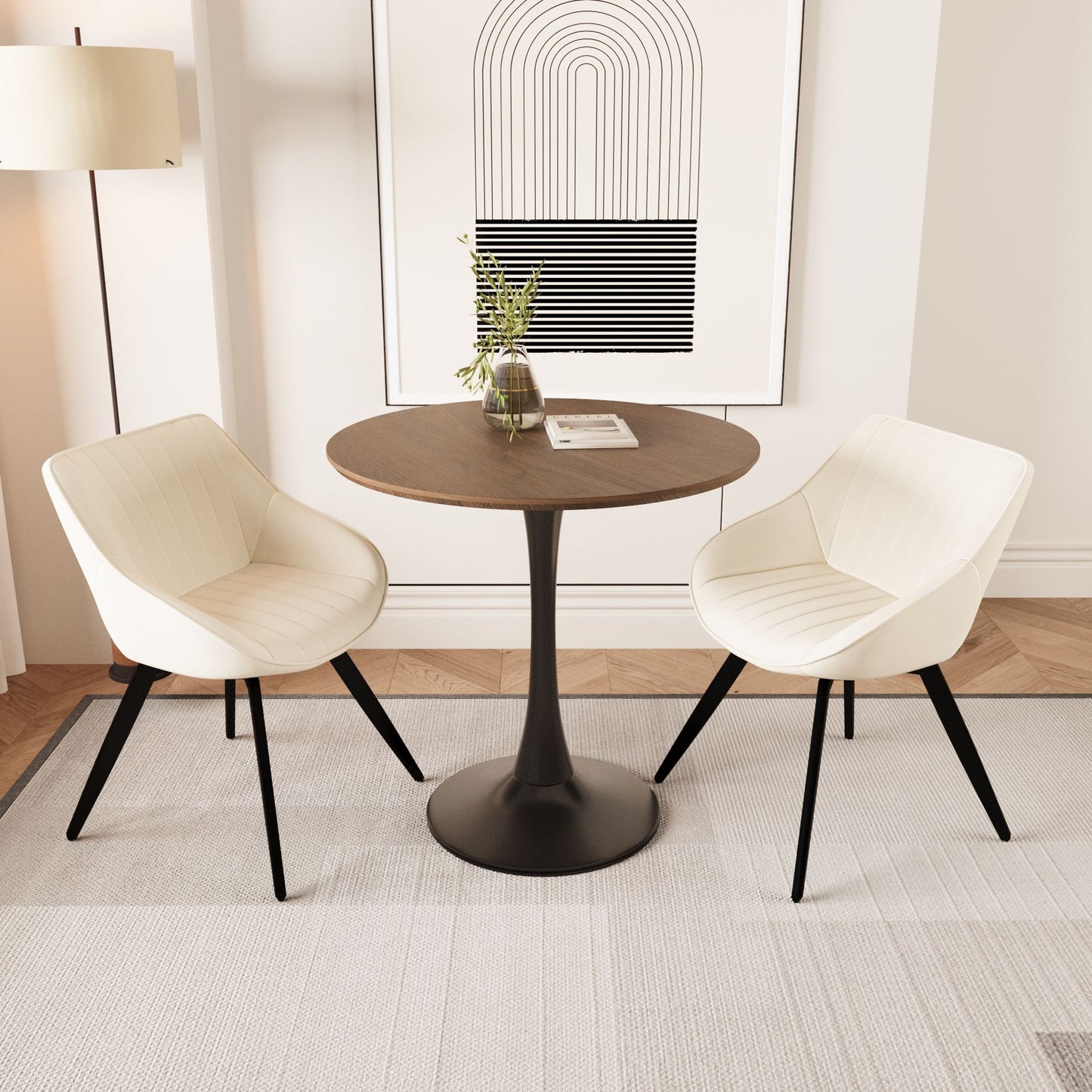 Round Dining Table Set With Tulip Design And 2 Chairs