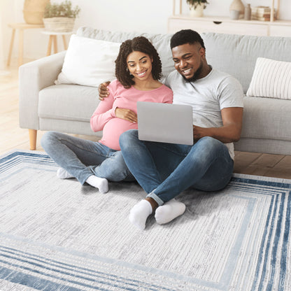 Marfi - 8' X 10' Bordered Area Rug - Blue / Ivory