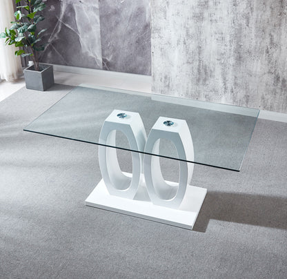 Contemporary Double Pedestal Dining Table, Tempered Glass Top