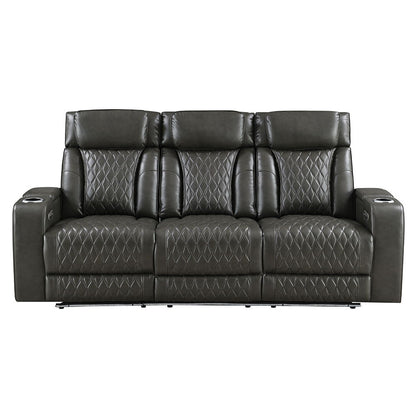 Taddeo - Power Motion Sofa With Power Headrest, USB, Wireless Charger, LED & Reading Light - Dark Gray