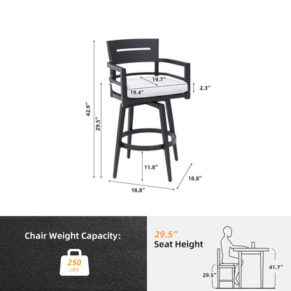 Modern Outdoor Swivel Bar Chairs, 360 Degree Rotation, Ergonomic Backrest, Armrests & Sunbrella Cushions, Weather Resistant (Set of 2) - Ember Black