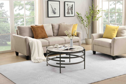 Round Table With Sintered Stone Top And Sturdy Metal Frame