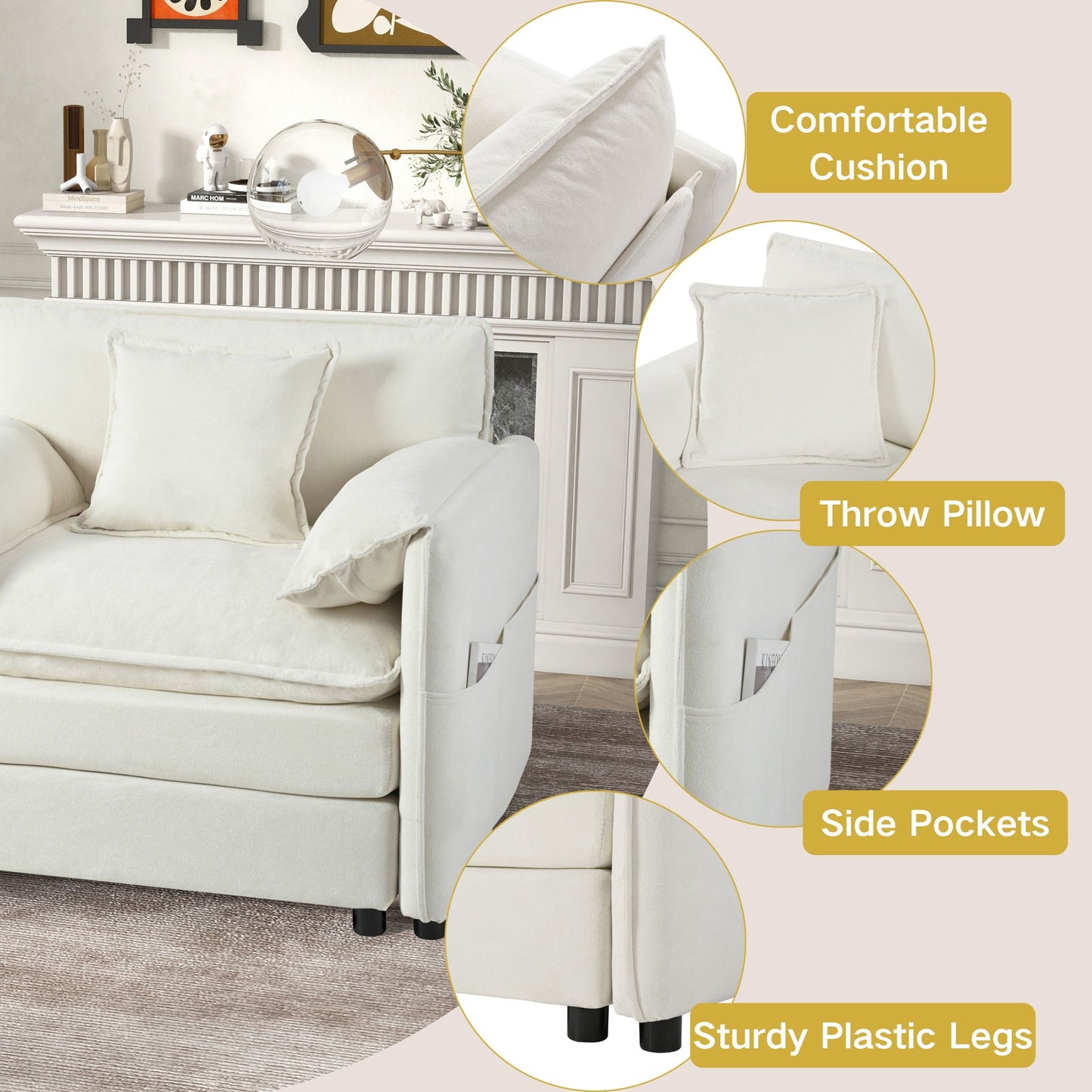 Modern Oversized Deep Seat Sectional Sofa With Pillows
