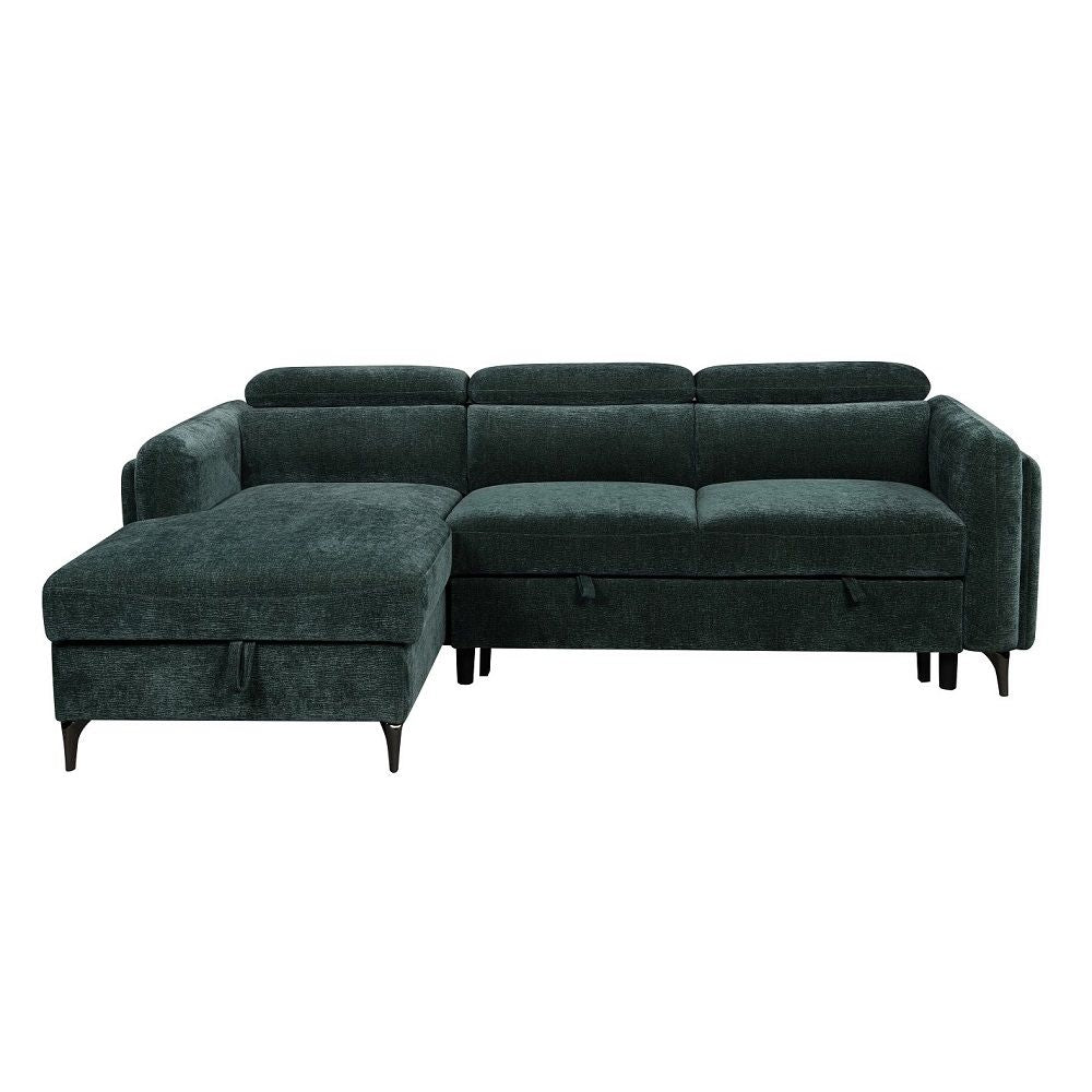 Zadok - Sectional Sofa With Sleeper & Storage - Green Chenille