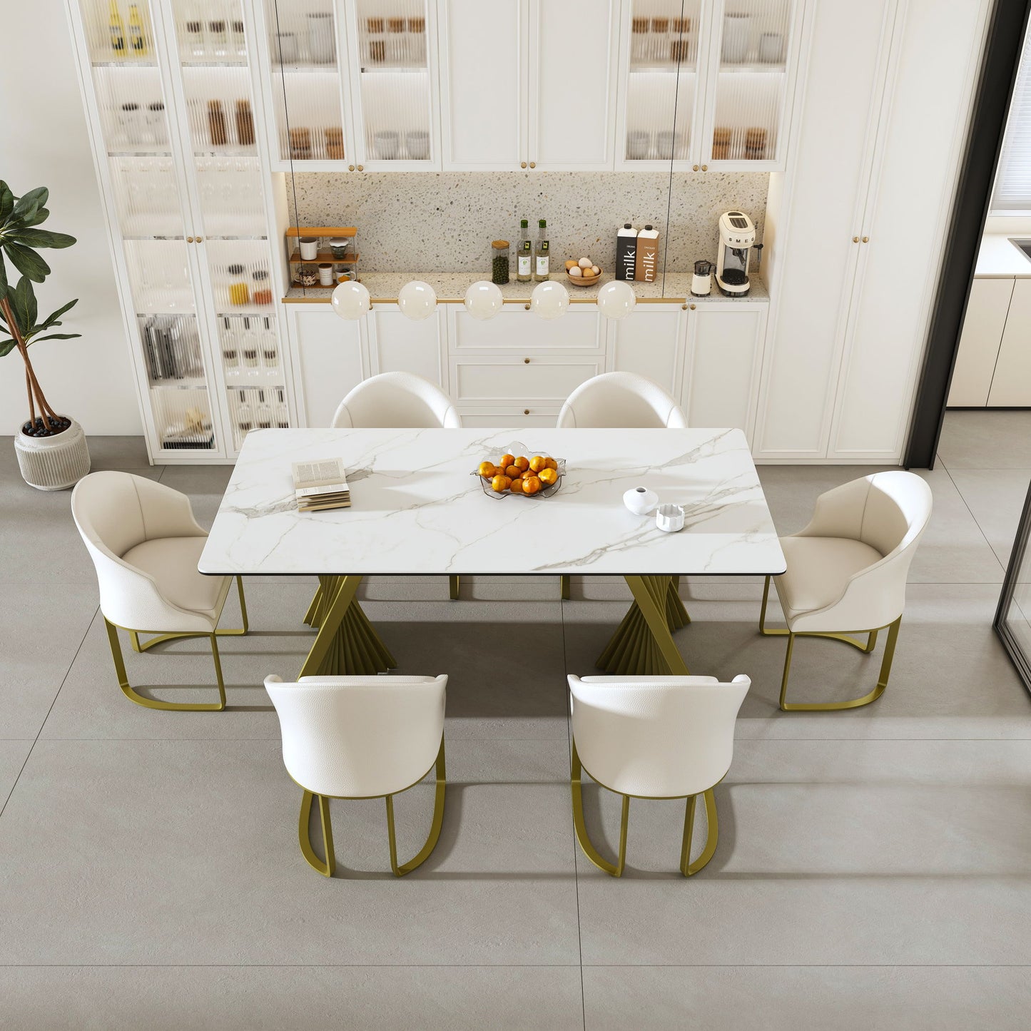 Modern Rectangular Kitchen Table With Steel Table Feet And Chairs