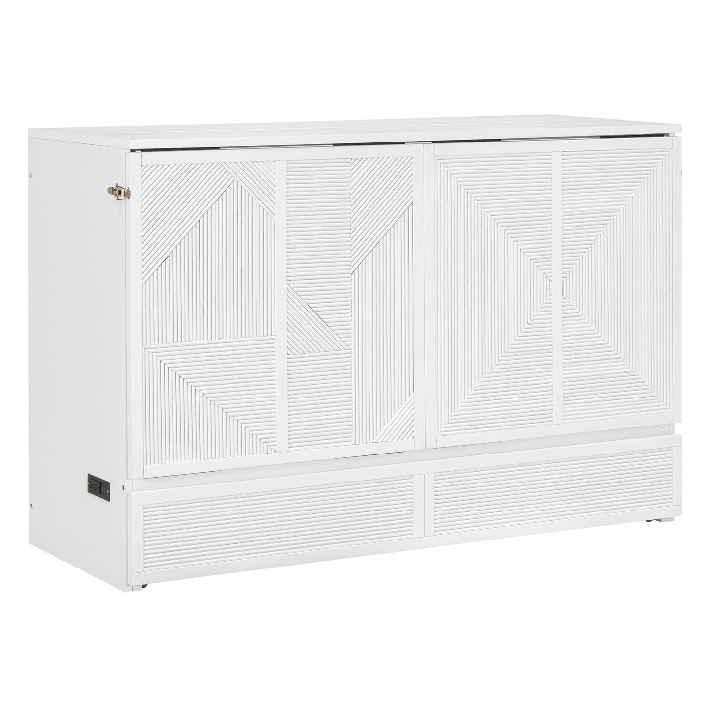 Queen Size Murphy Bed With Large Drawer, USB Ports And Outlets - White