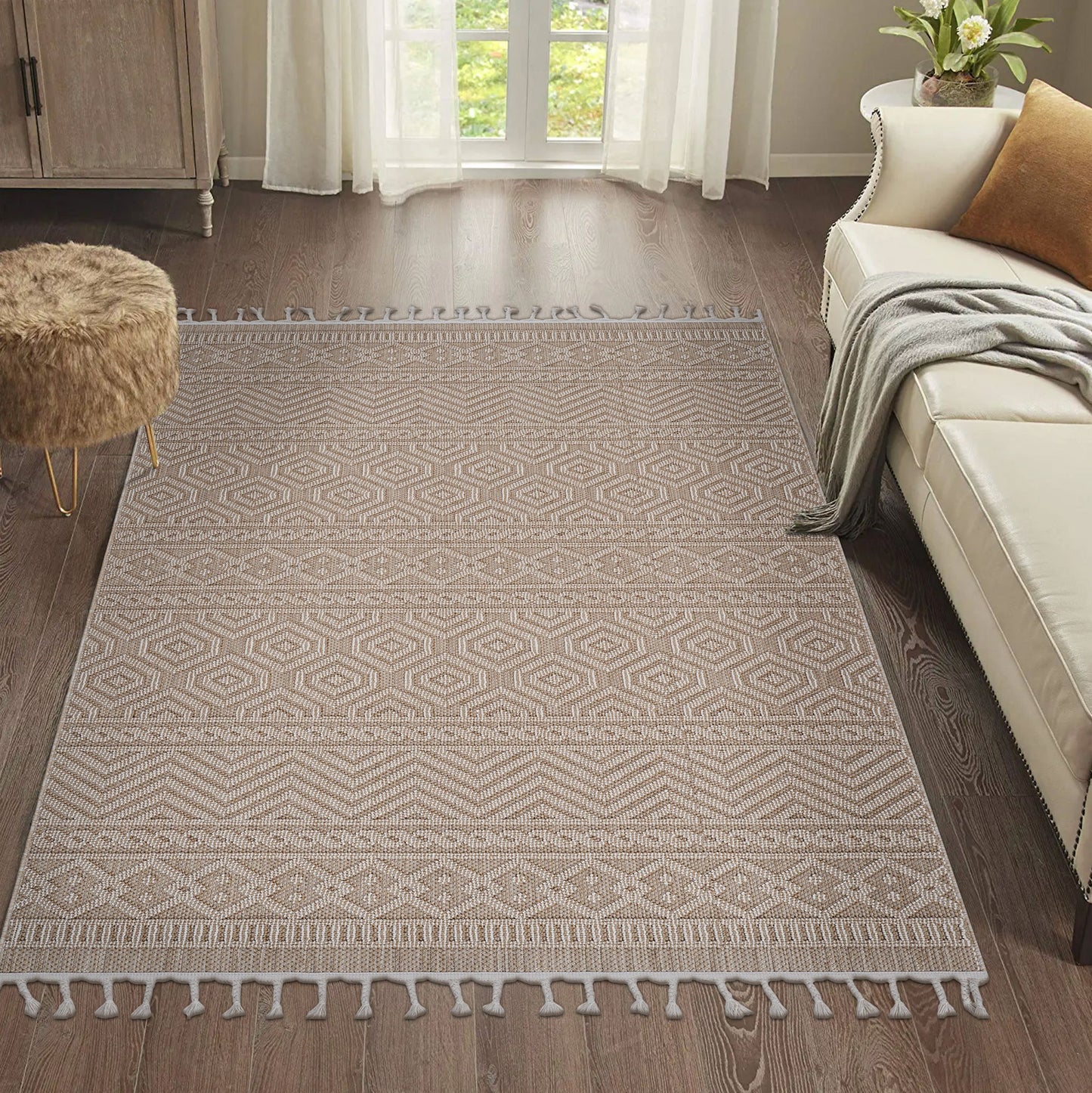Guros - 6' X 9' Geometric Indoor / Outdoor Area Rug - Mocha