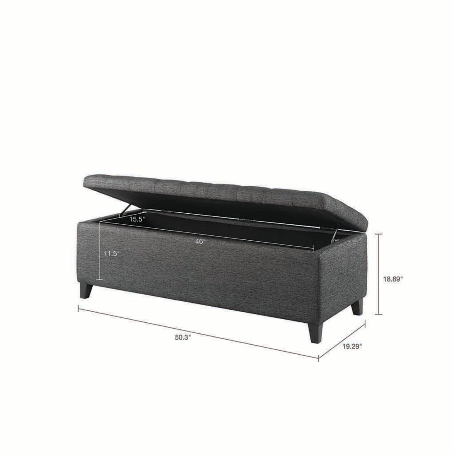 Tufted Top Soft Close Storage Bench Polyester - Charcoal