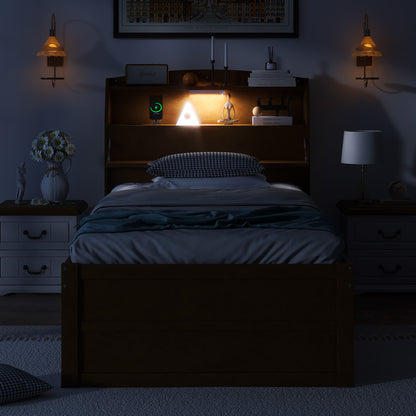 LED Platform Bed With Trundle With Storage Headboard With Drawers