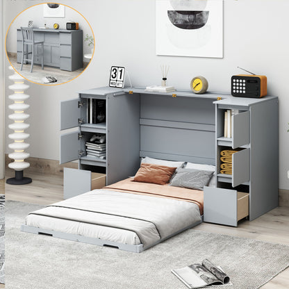 Murphy Bed With Drawers, Cabinets, And USB Ports