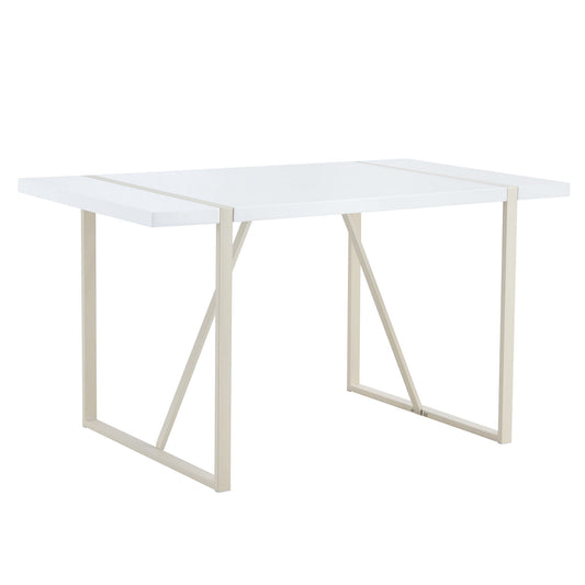 Industrial Rectangular Style Dining Table For 4 - 6 People With Thick Top And Metal Legs Frame - White