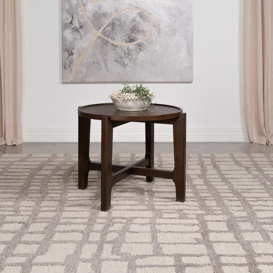 Cota - Round Solid Wood End Table - Dark Brown