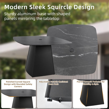 5 Piece Outdoor Pedestal Dining Set, Rounded Square Table With Flared Base And 4 Swivel Rockers - Ember Black