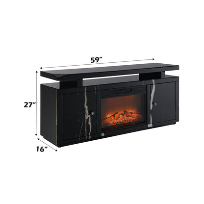 Drisana - Mirrored TV Stand With Fireplace - Black