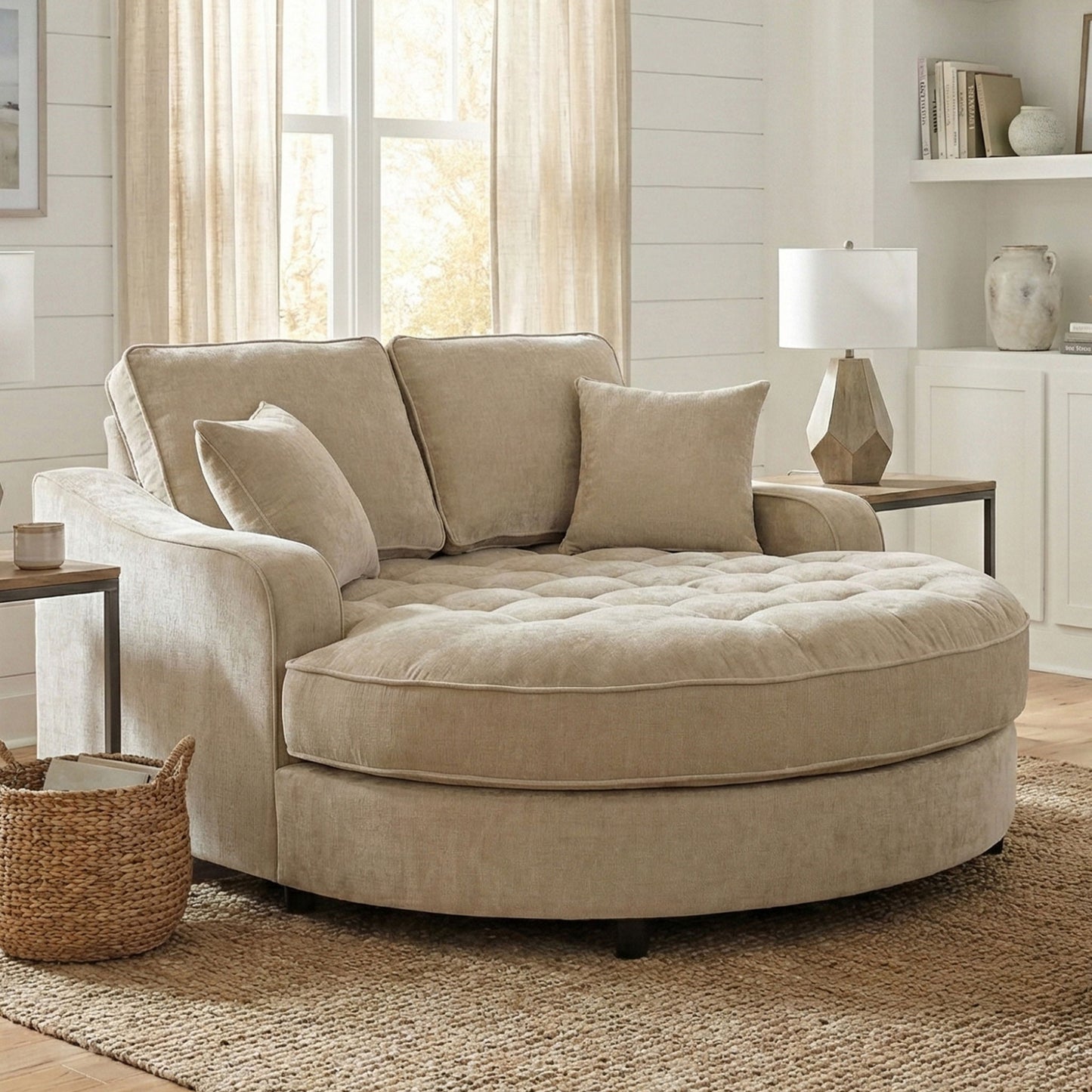 Modern Chaise Lounge Upholstered Sofa Couch With Tufted Seat And Detachable Pillows For Living Room