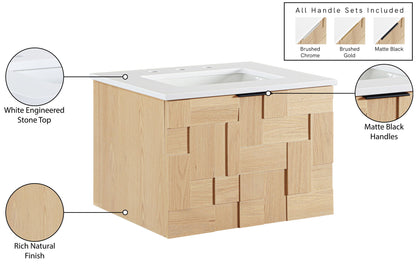 Leonardo - Engineered Stone And Solid Wood 24" Wall Mounted Bathroom Vanity