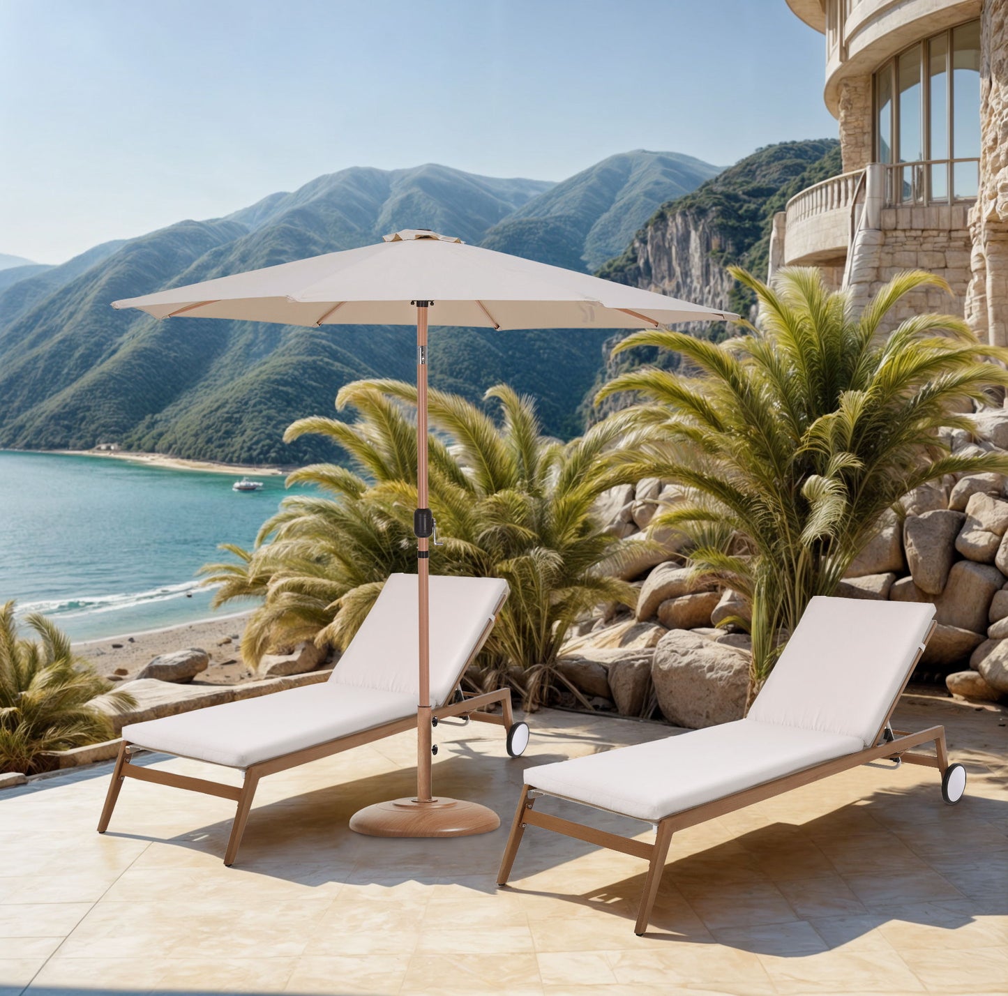 Fiji - Aluminum Patio Umbrella With Round Teak Base